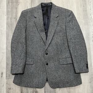 Harris Tweed VTG 80s Mens Blazer Greyish Blue Wool 2 Button England Mens 42S